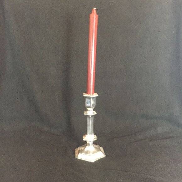 Vintage Pewter Candlestick Holder 8" Hexagonal Cottagecore Farmhouse Prairie - Picture 4 of 6